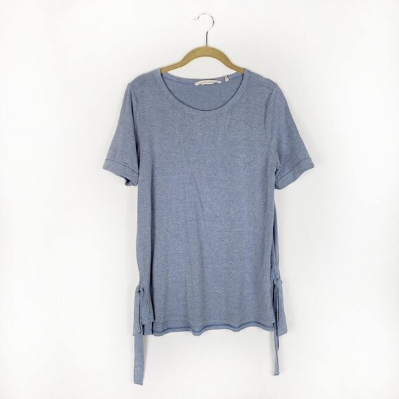Soft Surroundings Side Tie Tunic Top Short Sleeve Blue 2BN87 Size Medium - Picture 6 of 6